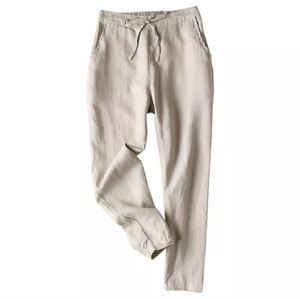 NWT IXIMO Linen Pants Size L Drawstring Pockets Light Khaki